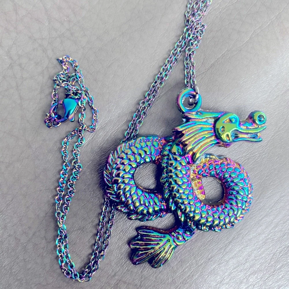 Rainbow π Chinese dragon π boho Necklace - Picture 6 of 12